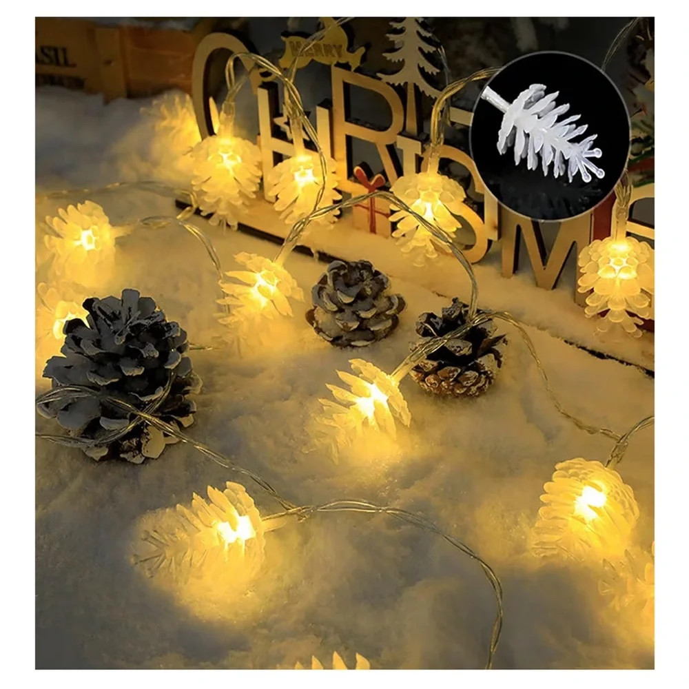 Pinecone String Lights 16FT 40 LED Clear Pine Cone String Lights Battery Powered